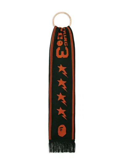 A Bathing Ape Star-logo Knitted Scarf In Green