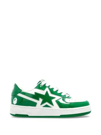 A Bathing Ape Star Panelled Leather Sneakers In Green