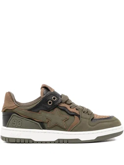 A Bathing Ape Star-patch Lace-up Trainer In Green
