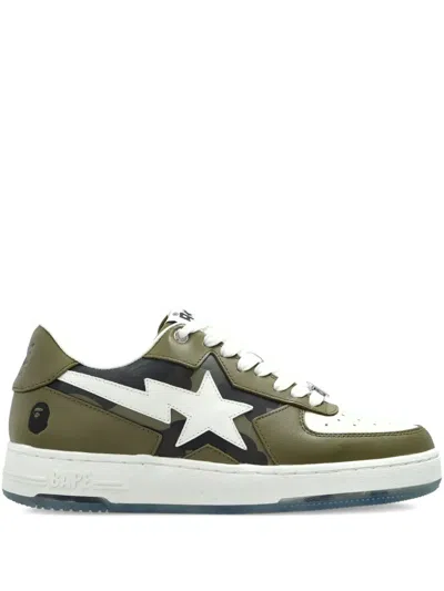A Bathing Ape Star-patch Leather Sneakers In Green