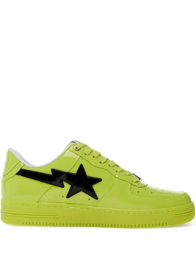 A Bathing Ape Star-patch Patent Leather Sneakers In Green