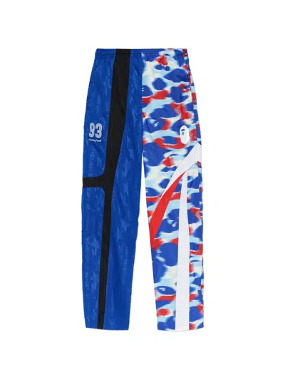 A Bathing Ape Star Print Panel Trousers In Blue