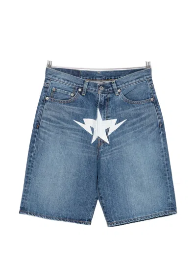 A Bathing Ape Star-print Denim Shorts In Blue
