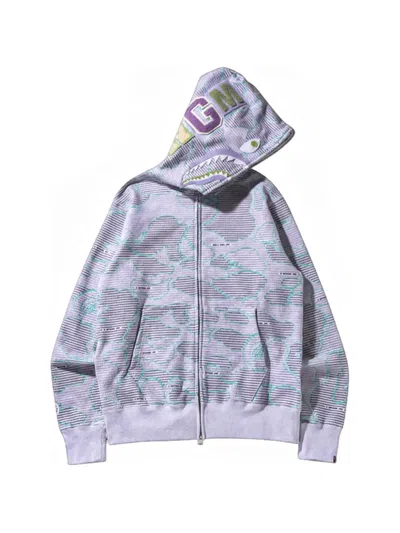 A Bathing Ape Text Code Camo Shark Hoodie In Gray