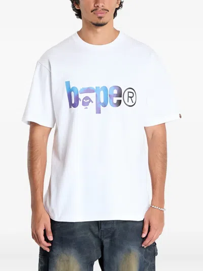 A Bathing Ape Tie-dye Bape-logo Cotton T-shirt In White