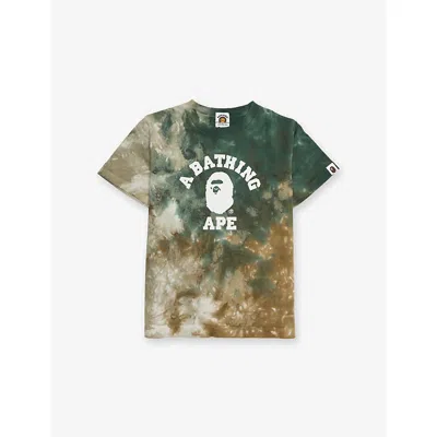 A Bathing Ape Kids' Tie-dye College Cotton-jersey T-shirt 2 In Olivedrab