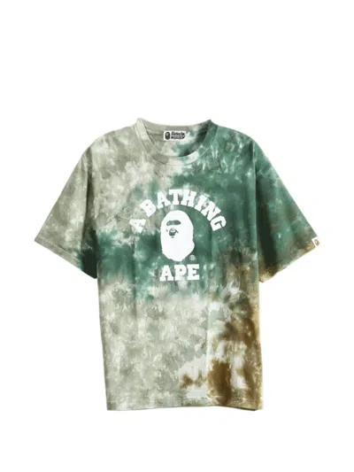 A Bathing Ape Tie-dye Logo-print T-shirt In Green