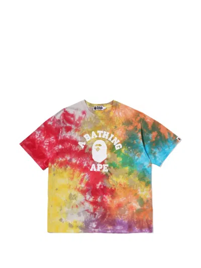 A Bathing Ape Tie-dye Logo-print T-shirt In Multi