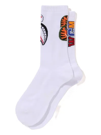A Bathing Ape Tiger-head Shark-mouth Socks In White