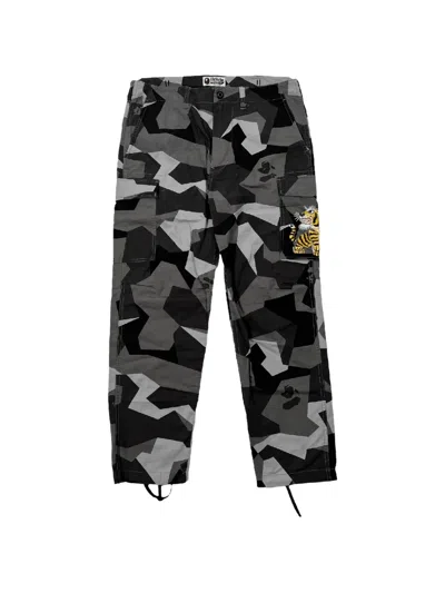 A Bathing Ape Tiger Patch Camo Cargo Trousers In Gray