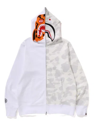 A Bathing Ape Tiger Shark Zip-up Hoodie In White