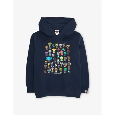 A Bathing Ape Kids' To Z Printed Cotton Hoody 2-9 Years Navy In Blue