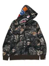 A Bathing Ape Tree Edge Camo Shark Zip-up Hoodie In Gray