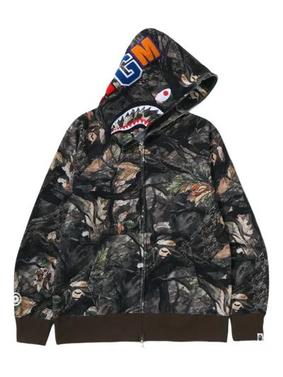 A Bathing Ape Tree Edge Camo Shark Zip-up Hoodie In Gray