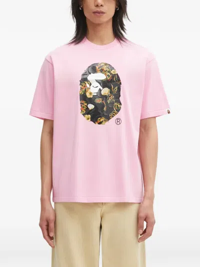 A Bathing Ape Vacation Pattern Ape Head Graphic-print T-shirt In Pink
