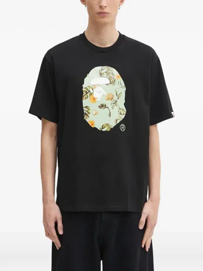 A Bathing Ape Vacation Pattern Ape Head T-shirt In Black