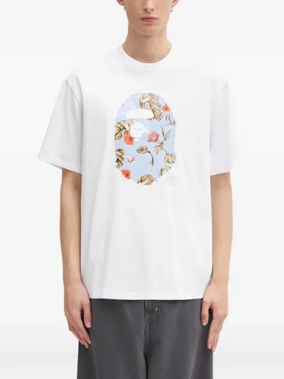 A Bathing Ape Vacation Pattern Ape Head T-shirt In White