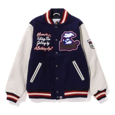 A Bathing Ape Varsity Jacket 'navy' In Blue