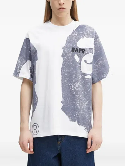 A Bathing Ape Water Print College Cotton T-shirt In White