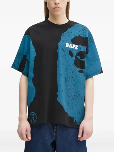 A Bathing Ape Water Print College Cotton T-shirt In Blue