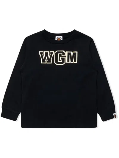 A Bathing Ape Kids' Wgm Shark Long-sleeve T-shirt In Black