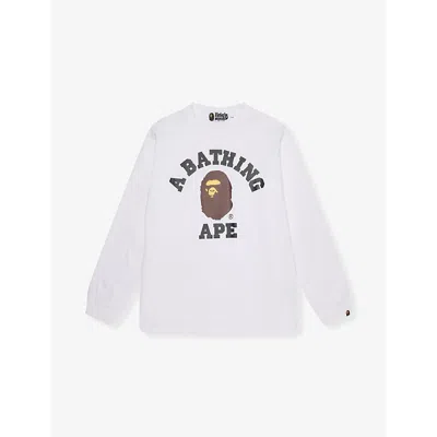 A Bathing Ape Kids' White College Crew-neck Cotton-jersey T-shirt 10-