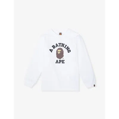 A Bathing Ape Kids' White College Long-sleeve Cotton T-shirt 2