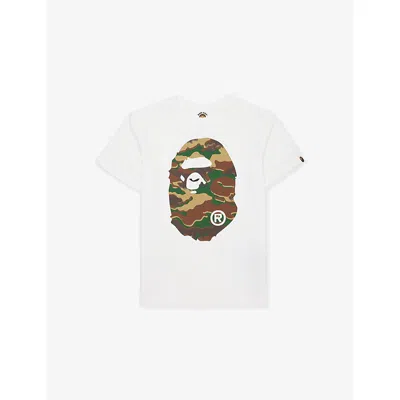 A Bathing Ape Kids' White/ Green Glitch Woodland Camo Cotton-jersey T-short 2-1 In Multi