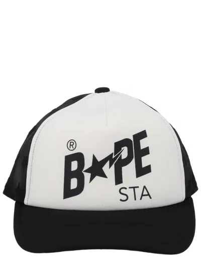 A Bathing Ape White Mesh Back Star Hat In Black