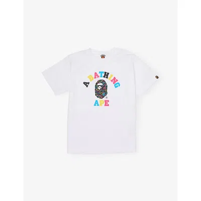 A Bathing Ape Kids' White Neon Camo College Crew-neck Cotton-jersey T-shirt 10-13