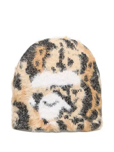 A Bathing Ape Wild Leopard-pattern Beanie Hat In Neutral