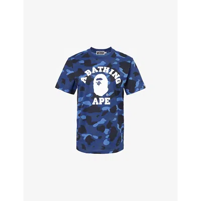 A Bathing Ape Womens Navy Camo College Logo-print Cotton-jersey T-shirt