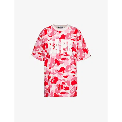 A Bathing Ape Womens Pink Camouflage-pattern Relaxed-fit Cotton-jersey T-shirt