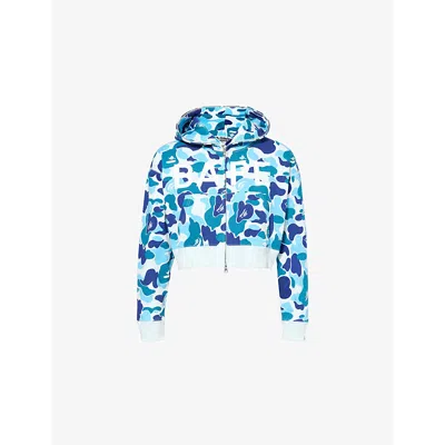 A Bathing Ape Womens Camouflage Brand-print Cotton-jersey Hoody Blue