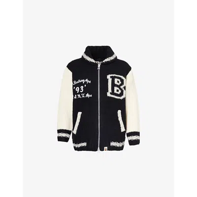 A Bathing Ape Womens Black Cowichan Two-welt-pockets Wool Cardigan