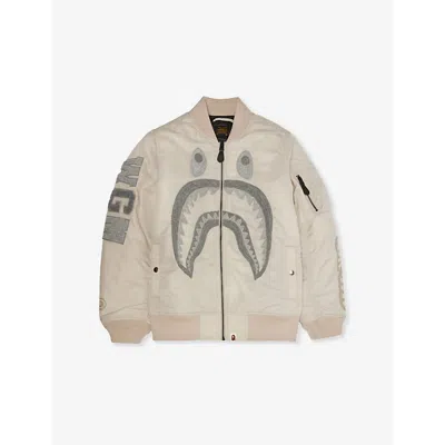 A Bathing Ape Womens Gray Shark Buttoned-pockets Relaxed-fit Shell Jacket