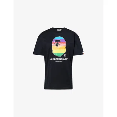 A Bathing Ape Womens Crystal Brand-print Cotton-jersey T-shirt Black