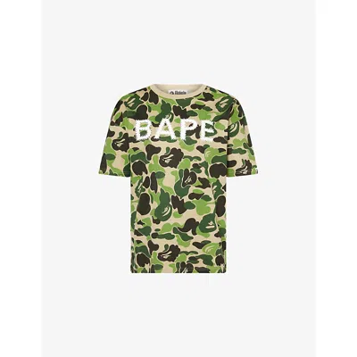 A Bathing Ape Womens Camouflage Rhinestone-branding Cotton-jersey T-shirt Green Camo