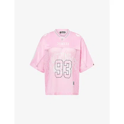 A Bathing Ape Womens Pink Relaxed-fit Mesh-panels Woven Top