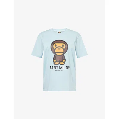 A Bathing Ape Womens Sax Baby Milo Round-neck Cotton-jersey T-shirt In Blue