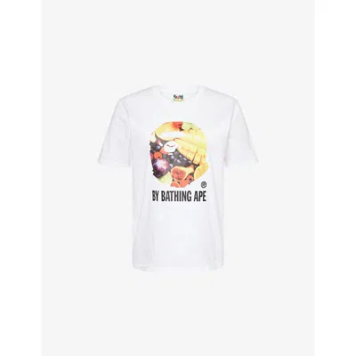 A Bathing Ape Womens Fruit-print Round-neck Cotton-jersey T-shirt White