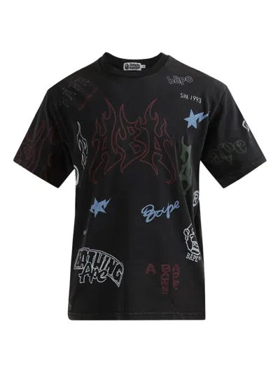 A Bathing Ape World Gone Mad Graphic-print T-shirt In Black