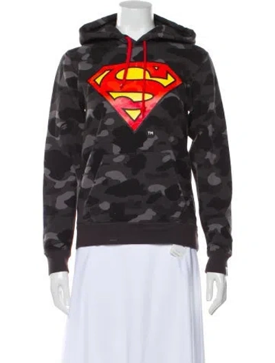 Pre-owned A Bathing Ape X Dc Super Man Camo Camouflage Print Hoodie In Gray