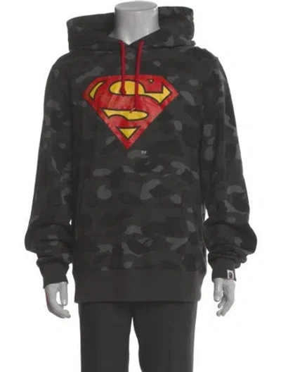 Pre-owned A Bathing Ape X Dc Superman Camo Printed Hoodie In Gray
