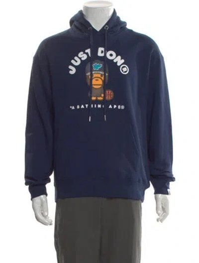 Pre-owned A Bathing Ape X Just Don 'milo' Terry Cloth Graphic Print Hoodie In Blue