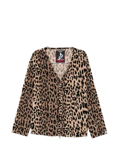 A Bathing Ape X Kazuki Kuraish Leopard-pattern V-neck Jacket In Animal Print