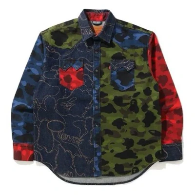 A Bathing Ape X Levis Crossover Ss21 Camouflage Long Sleeves Shirt 'multicolor'