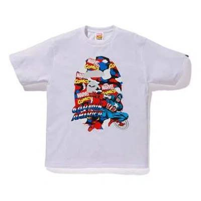 A Bathing Ape X Marvel Ape Head T-shirt 'white Captain America'