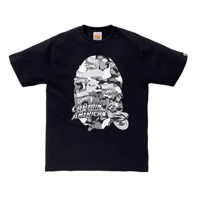 A Bathing Ape X Marvel Comics Camo Captain America T-shirt 'black' In Blue