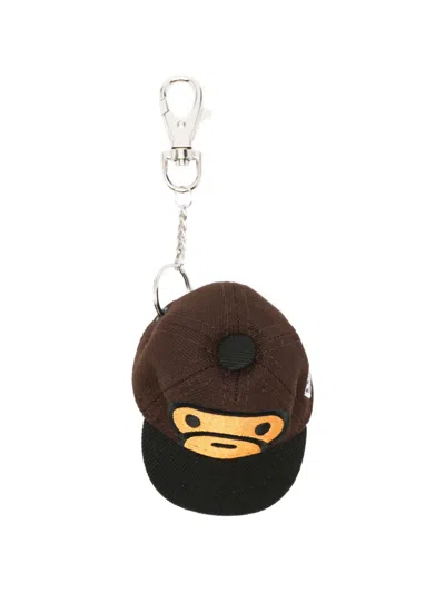 A Bathing Ape X New Era Cap Keyring In Brown